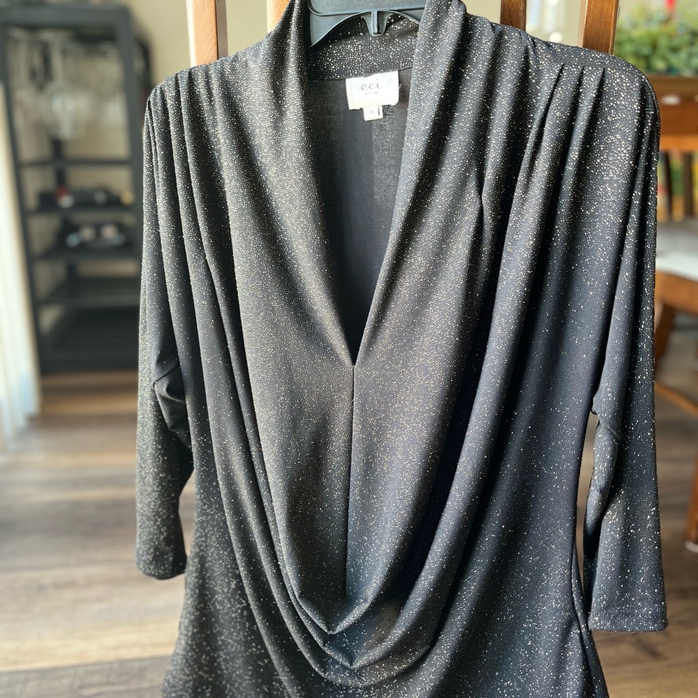 ECI Black Metallic Sparkle Draped Cowl Tunic